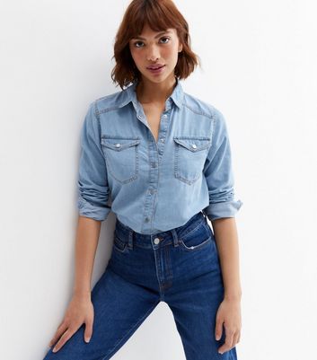 Bright Blue Denim Long Shirt | New Look