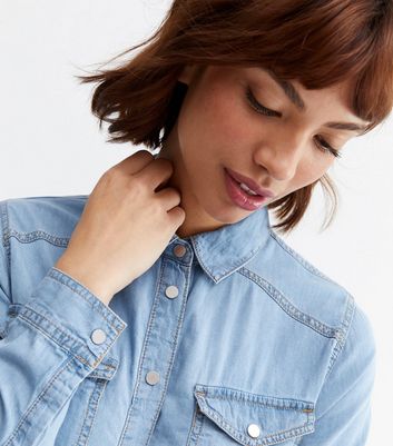 Bright Blue Denim Long Shirt New Look