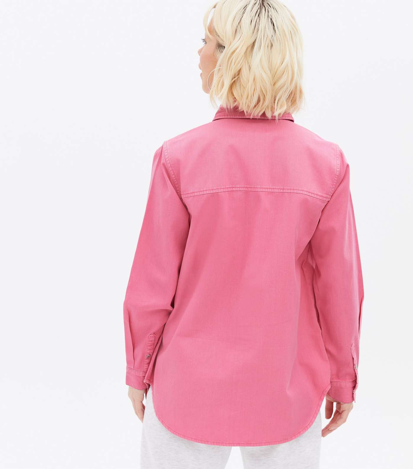 Bright Pink Denim Oversized Shirt Image 4