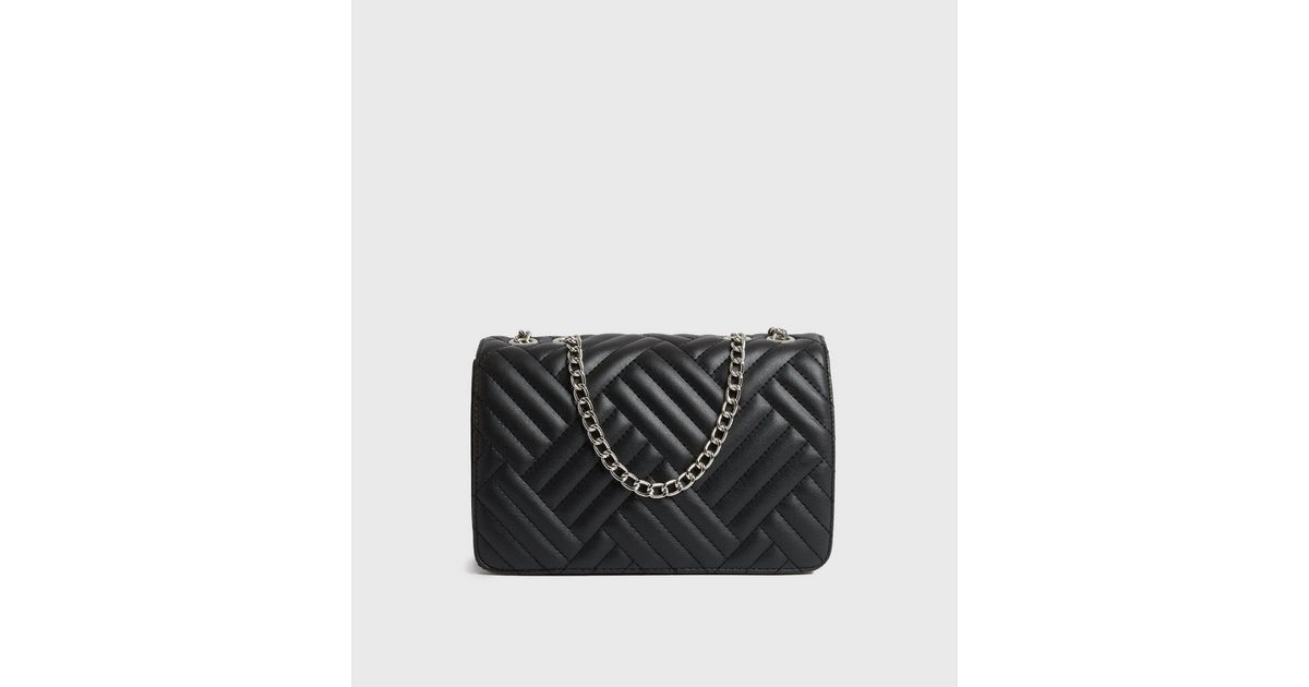 Black Quilted Chain Cross Body Bag New Look