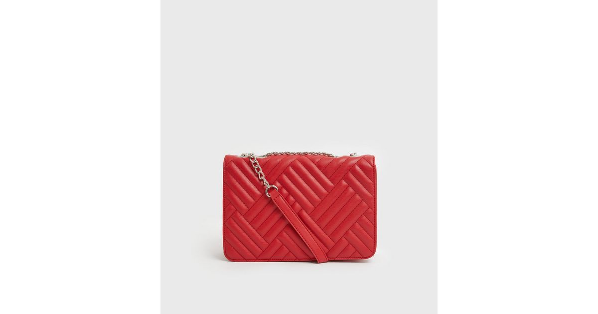 Red Quilted Chain Cross Body Bag New Look
