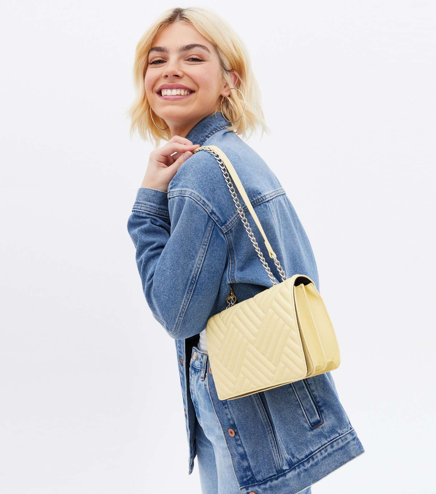 Pale Yellow Quilted Chain Cross Body Bag Image 2