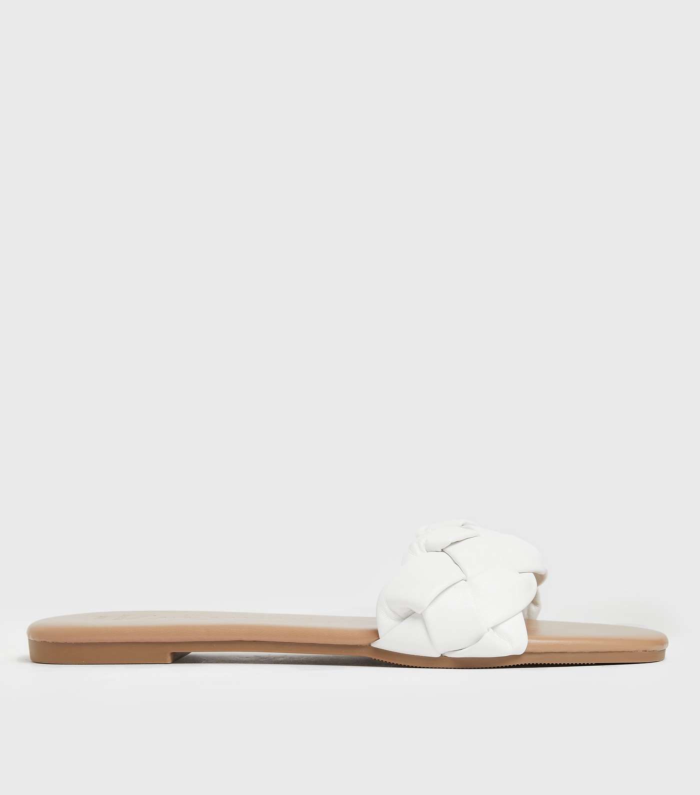 Wide Fit White Plaited Open Toe Sliders