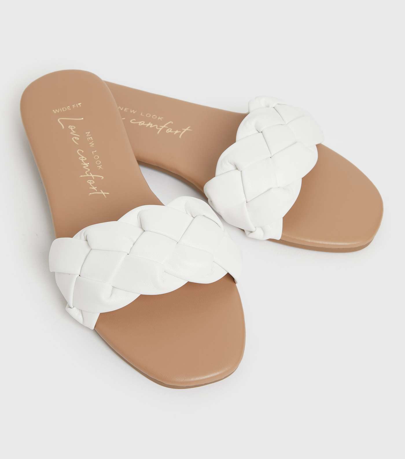 Wide Fit White Plaited Open Toe Sliders Image 3