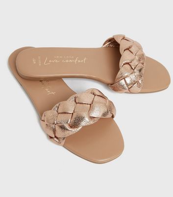 Click to view product details and reviews for Wide Fit Rose Gold Plaited Open Toe Sliders New Look Vegan.