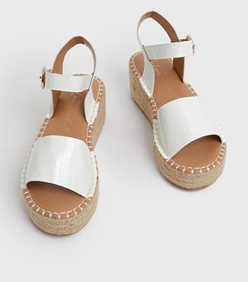 shop for Wide Fit White Faux Croc Espadrille Chunky Sandals New Look Vegan at Shopo