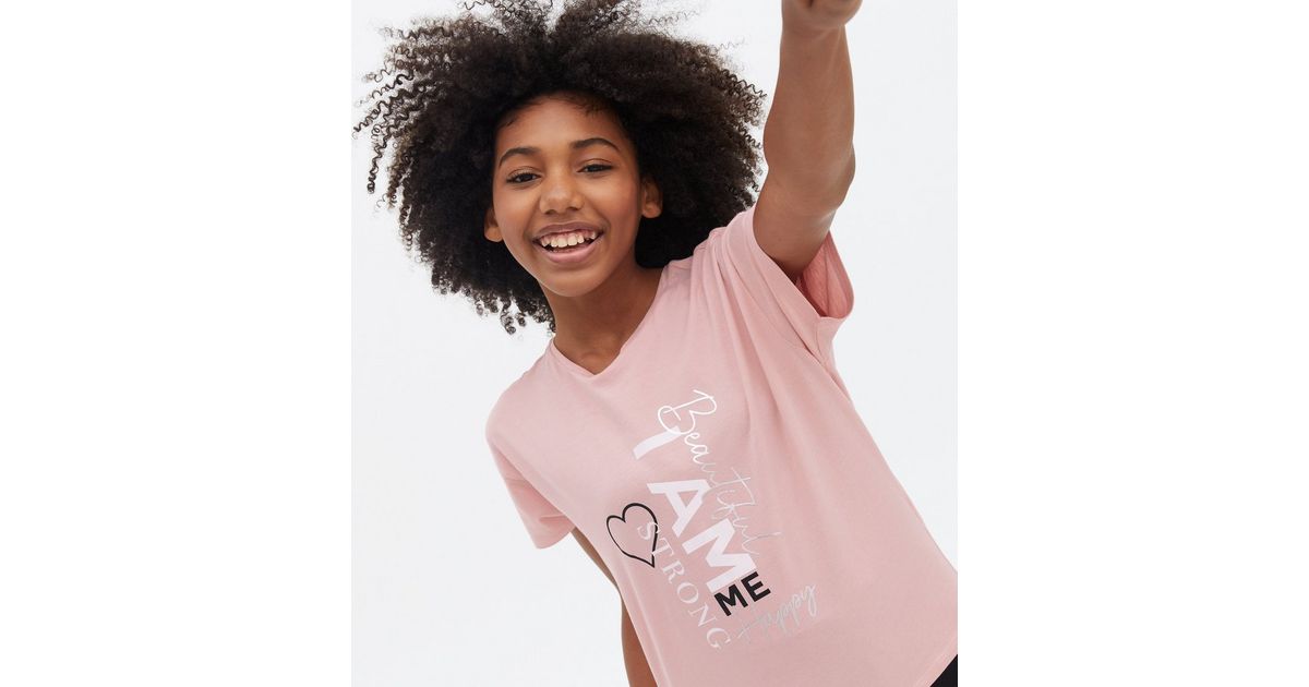 Girls Pale Pink I Am Me Logo T-Shirt and Legging Set | New Look