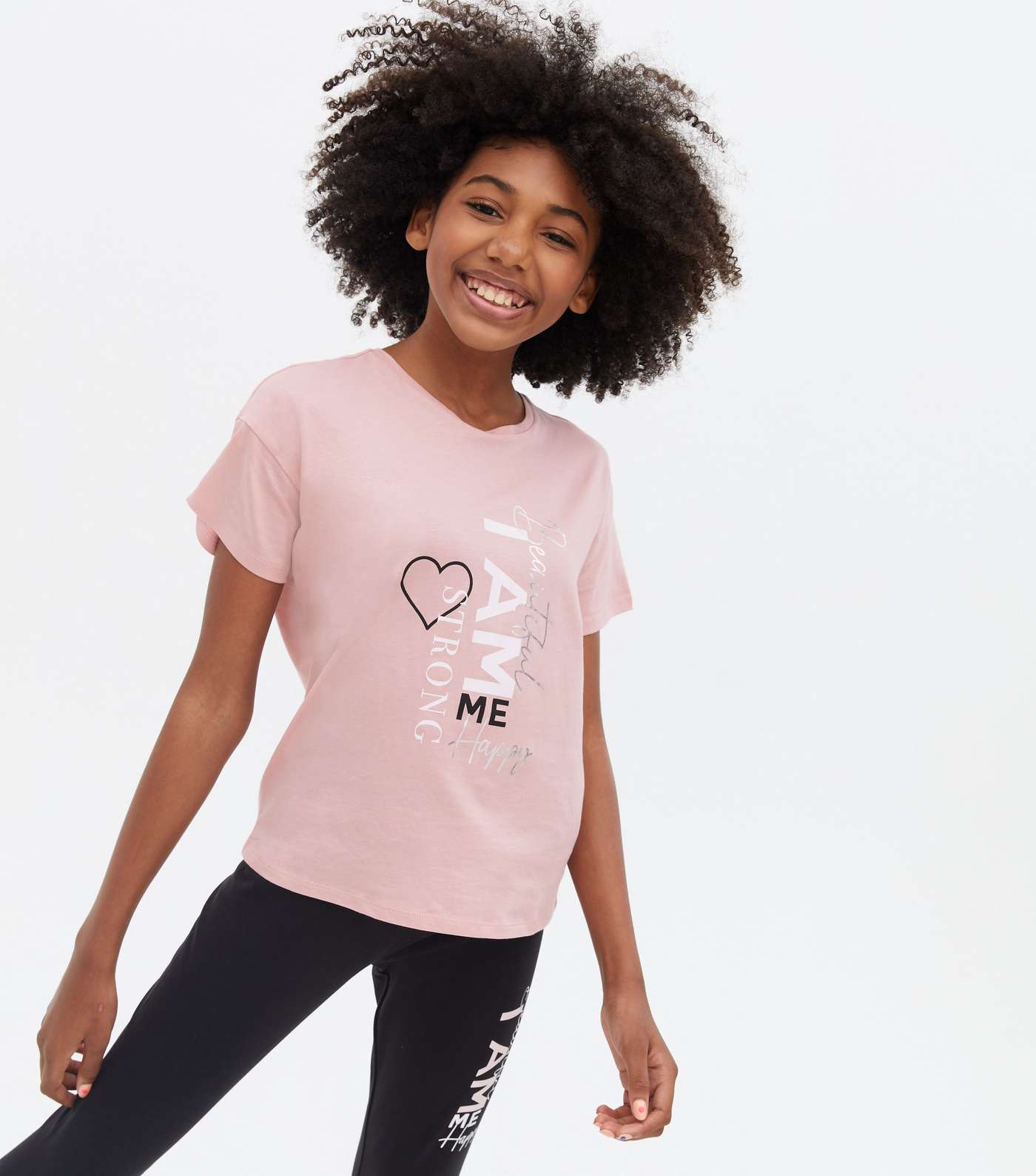 Girls Pale Pink I Am Me Logo T-Shirt and Legging Set Image 3
