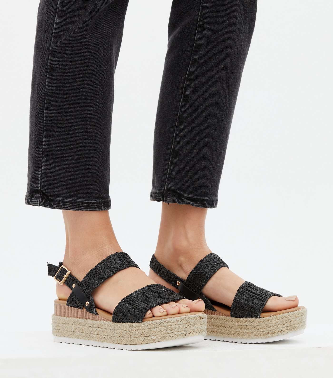 Black Woven Chunky Espadrille Sandals Image 2