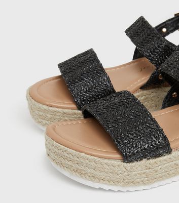 Black Woven Chunky Espadrille Sandals New Look Vegan