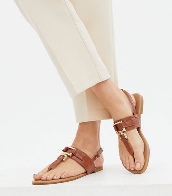 Wide Fit Tan Faux Croc Slingback 