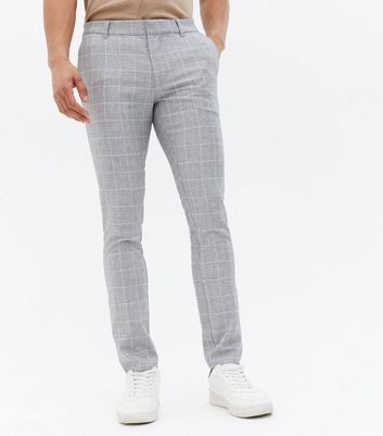Light Grey Grid Check Super Skinny Suit Trousers | New Look
