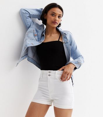 White Denim 2 Button High Waist Shorts 