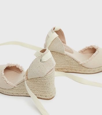 shop for Cream Canvas Frayed Espadrille Wedges New Look Vegan at Shopo