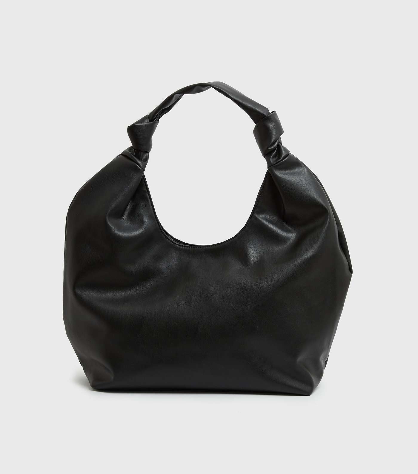 Black Leather-Look Knot Slouch Tote Bag