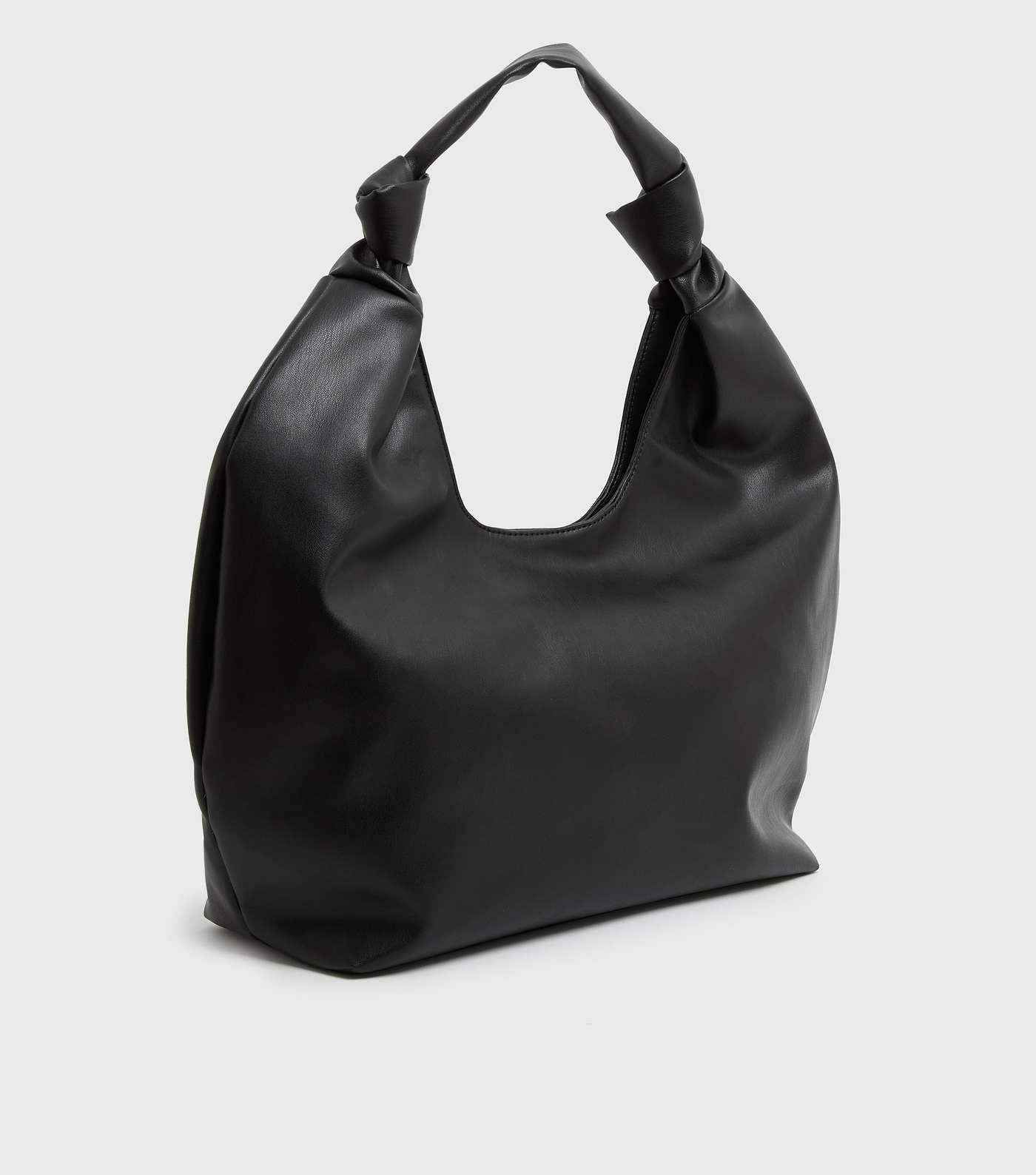Black Leather-Look Knot Slouch Tote Bag Image 3