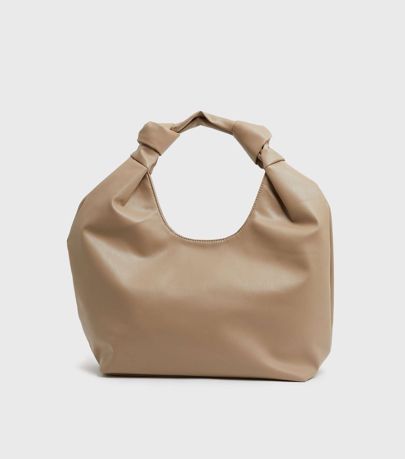 Camel Leather-Look Knot Slouch Tote Bag