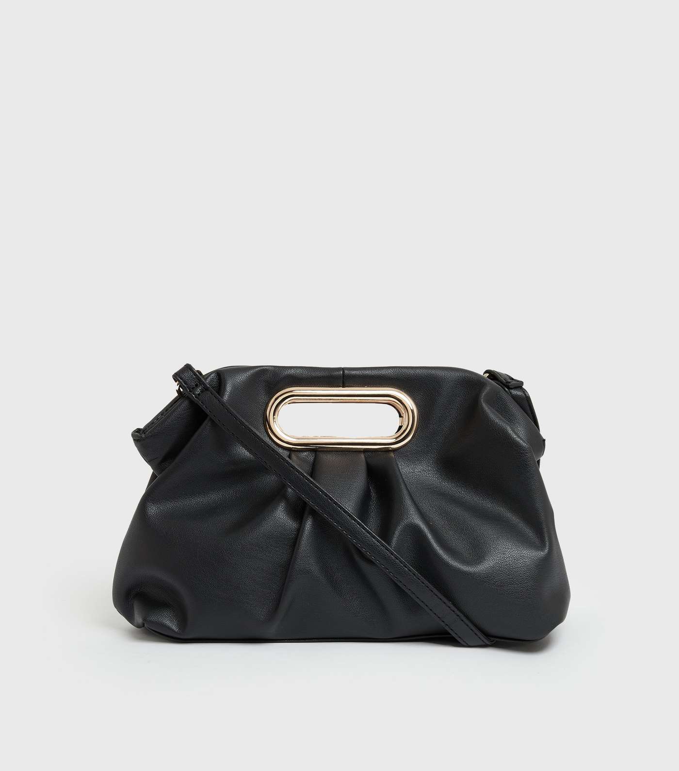 Black Leather-Look Ruched Clutch Bag