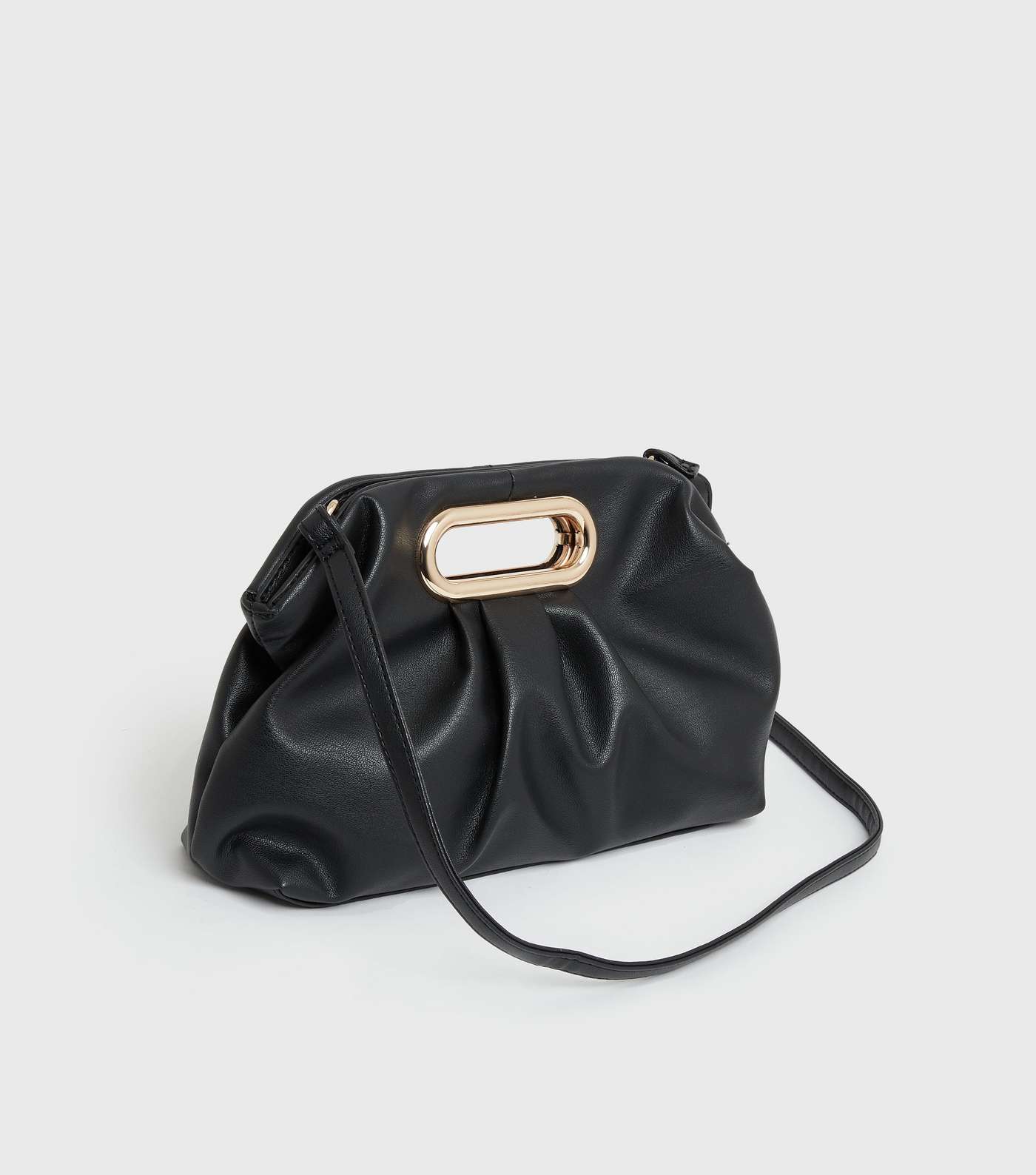 Black Leather-Look Ruched Clutch Bag Image 3