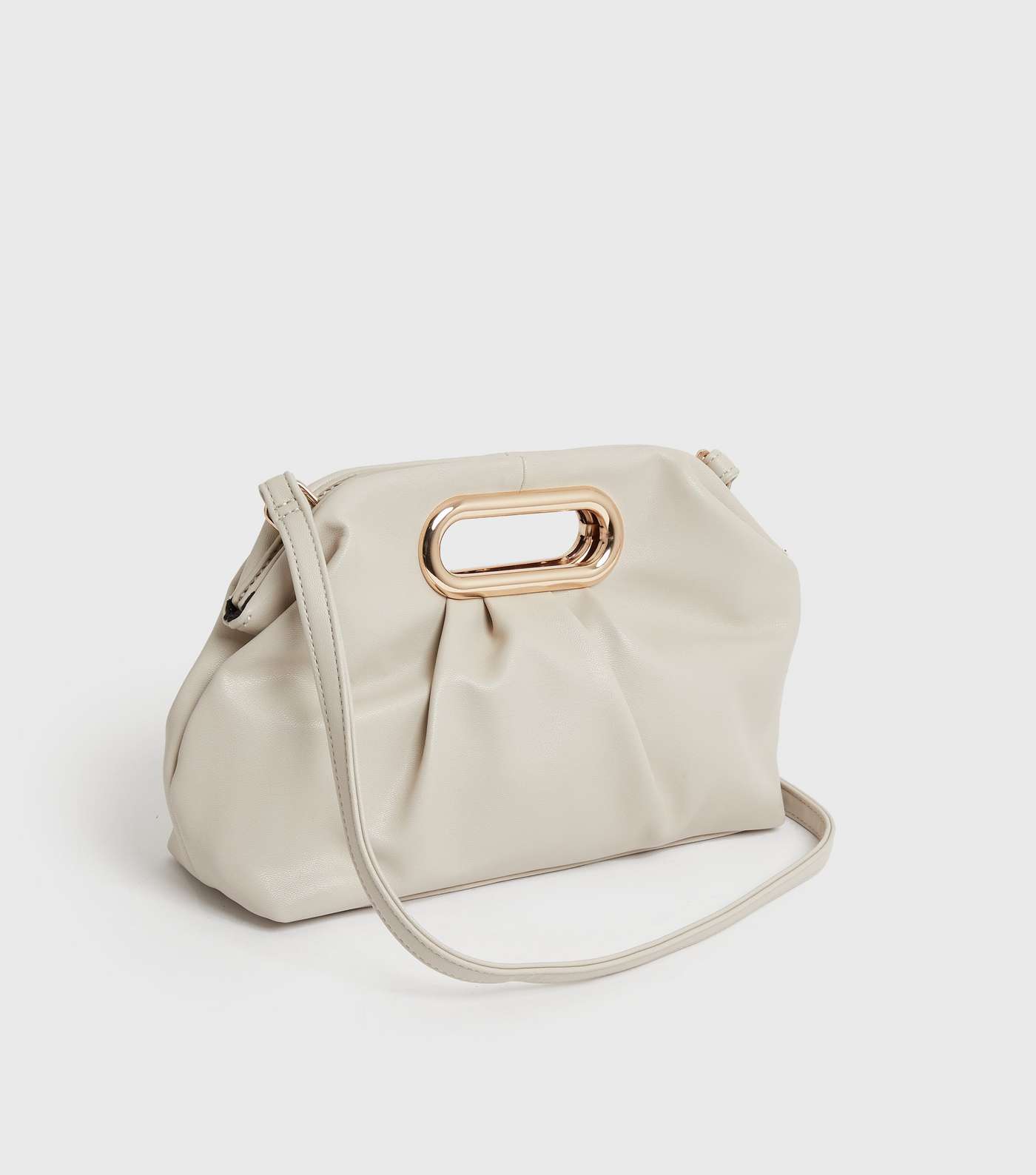Cream Leather-Look Ruched Clutch Bag Image 3