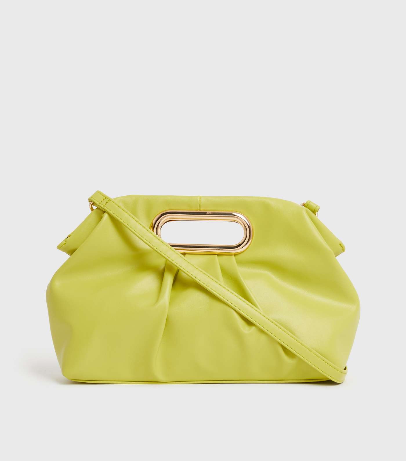 Green Leather-Look Ruched Clutch Bag