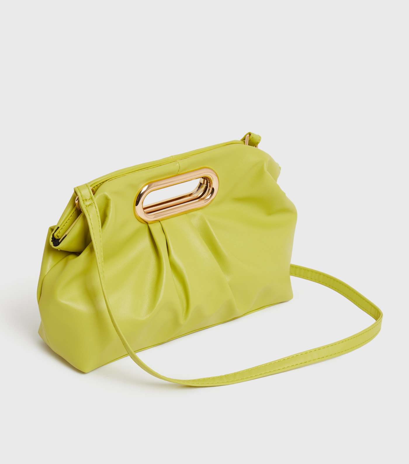 Green Leather-Look Ruched Clutch Bag Image 3