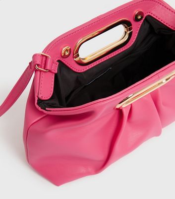 shop for Bright Pink Leather-Look Ruched Clutch Bag New Look at Shopo