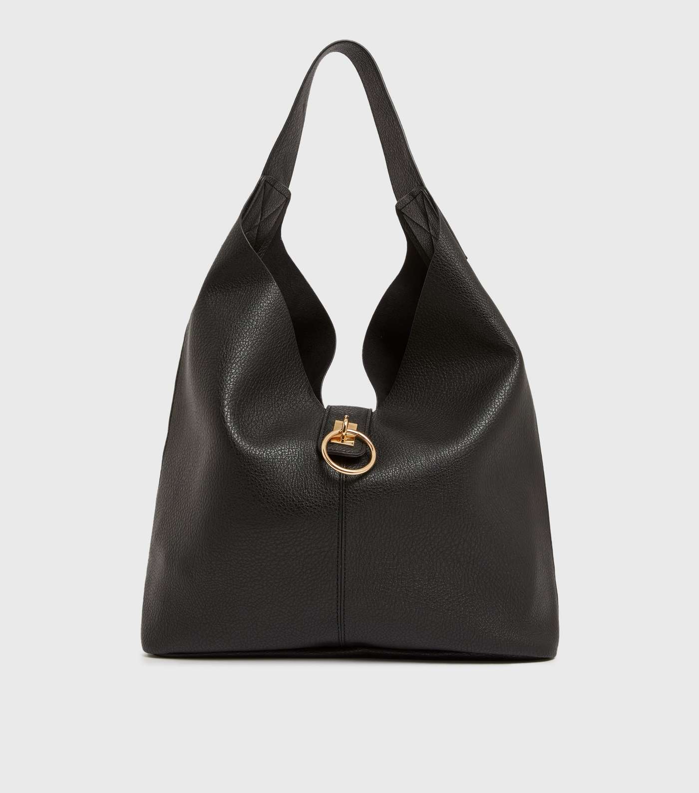 Black Ring Front Slouch Tote Bag