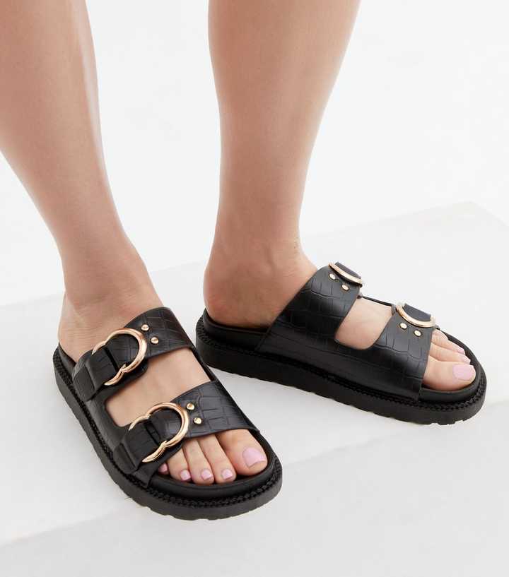 New Look double buckle sliders in black