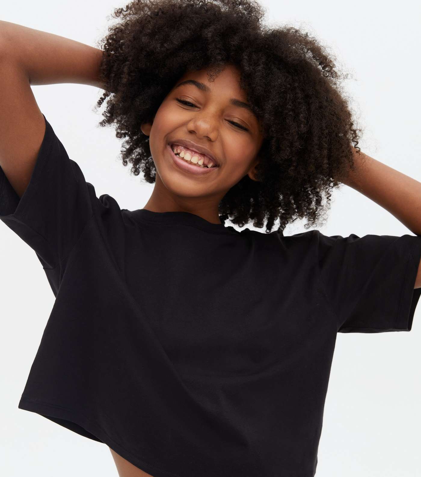 Girls Black Drop Shoulder Boxy T-Shirt Image 3