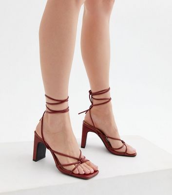 Red Faux Croc Strappy Ankle Tie Block 