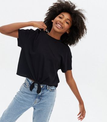 Girls Black Tie Front T-Shirt | New Look