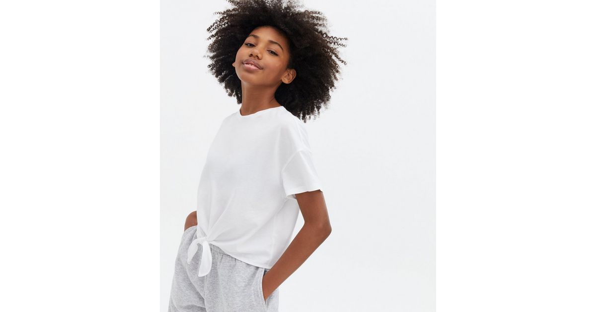 women's white tie front t shirt