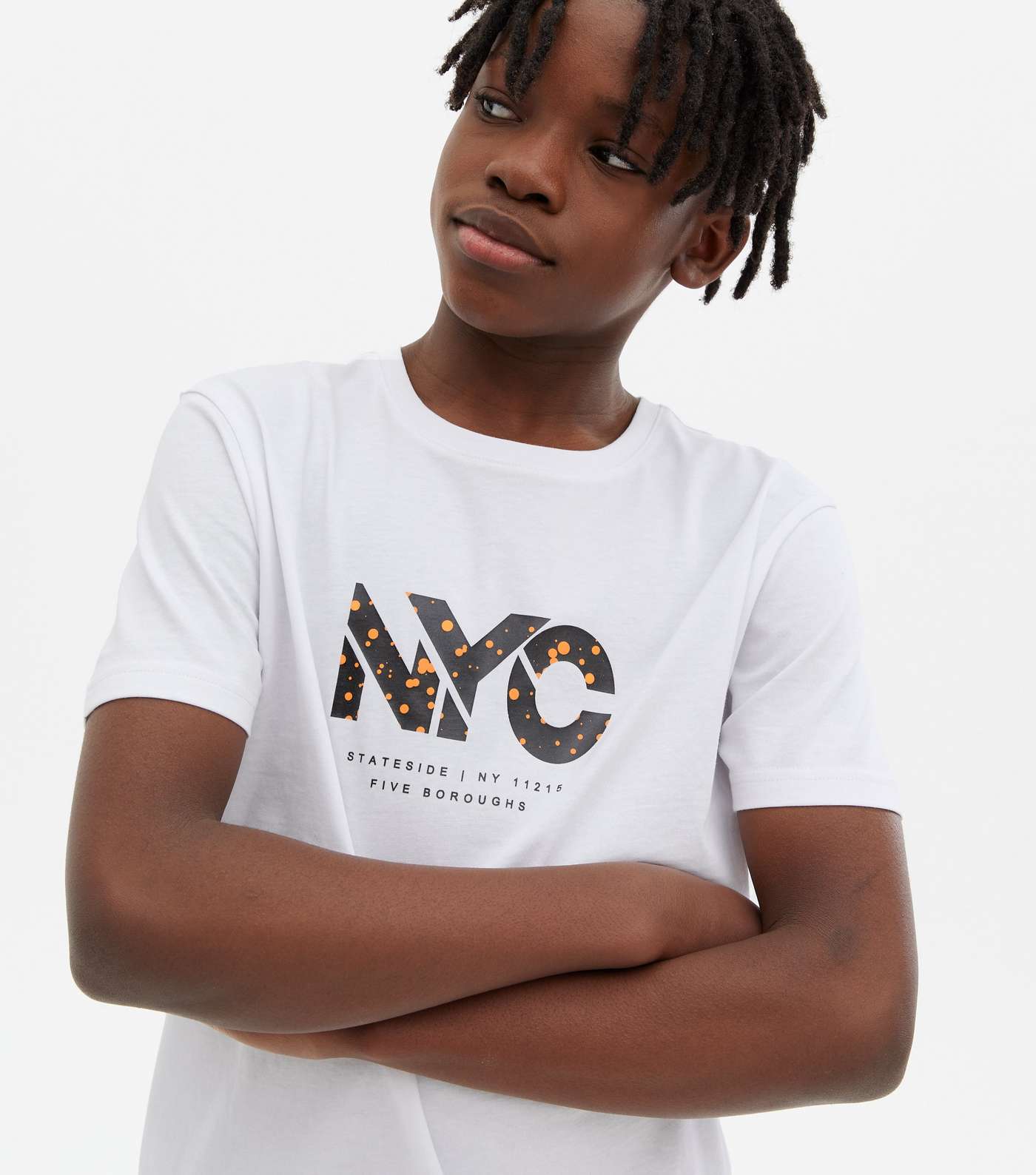 Boys White NYC Splatter Logo T-Shirt Image 3