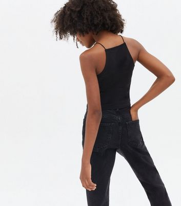 Teenager Bekleidung für Mädchen Girls Black Spaghetti Strap Square Neck Cami