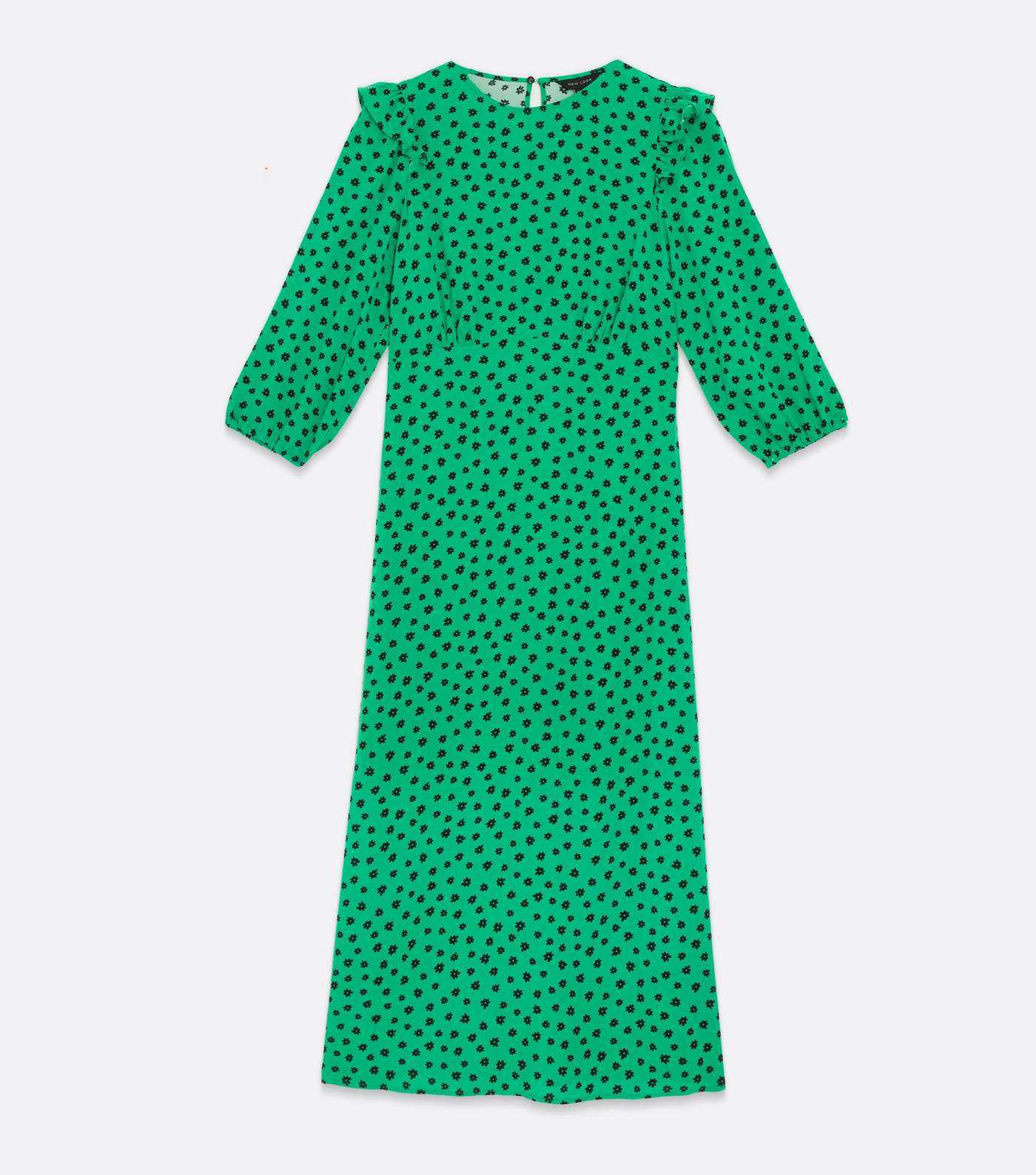Green Floral Crepe Frill Midi Dress Image 5