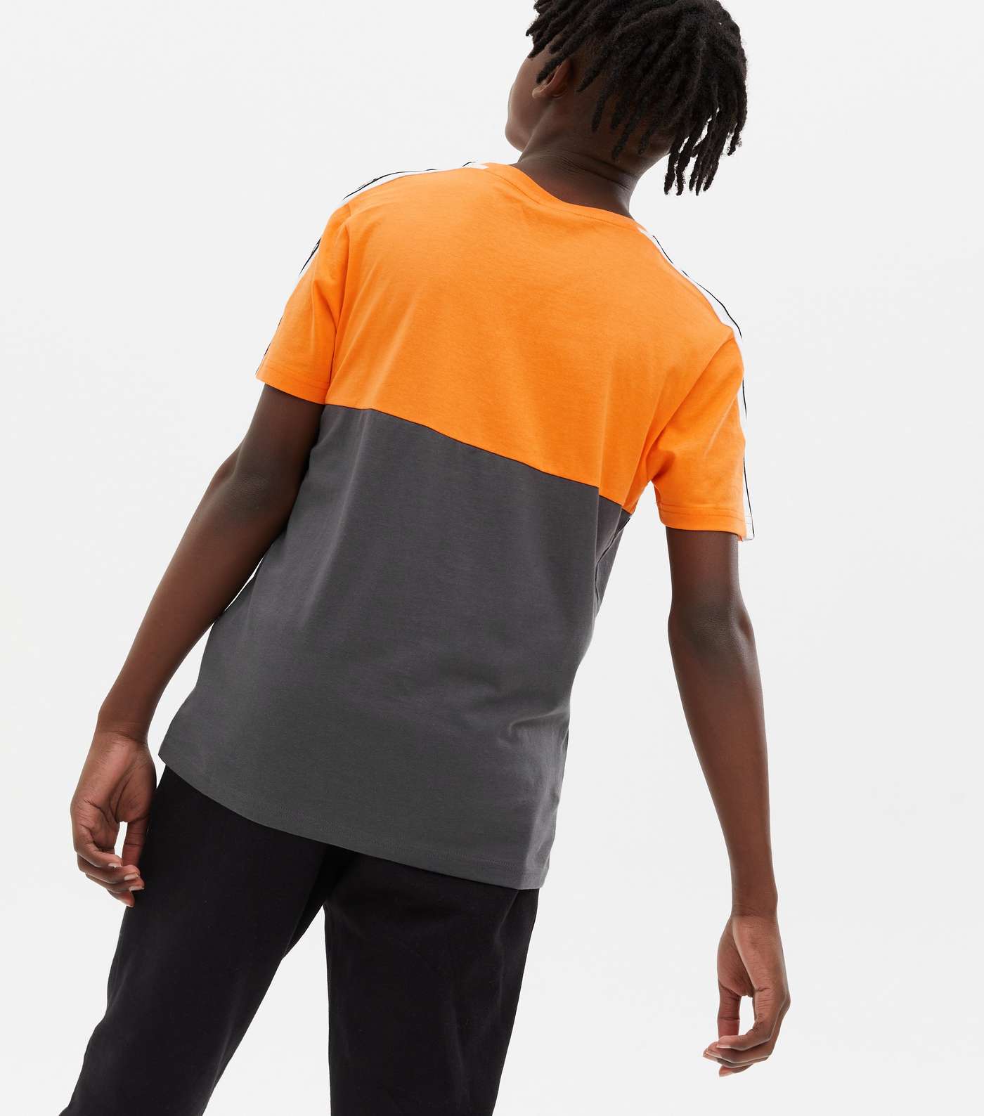 Boys Bright Orange Colour Block Tape Logo T-Shirt Image 4