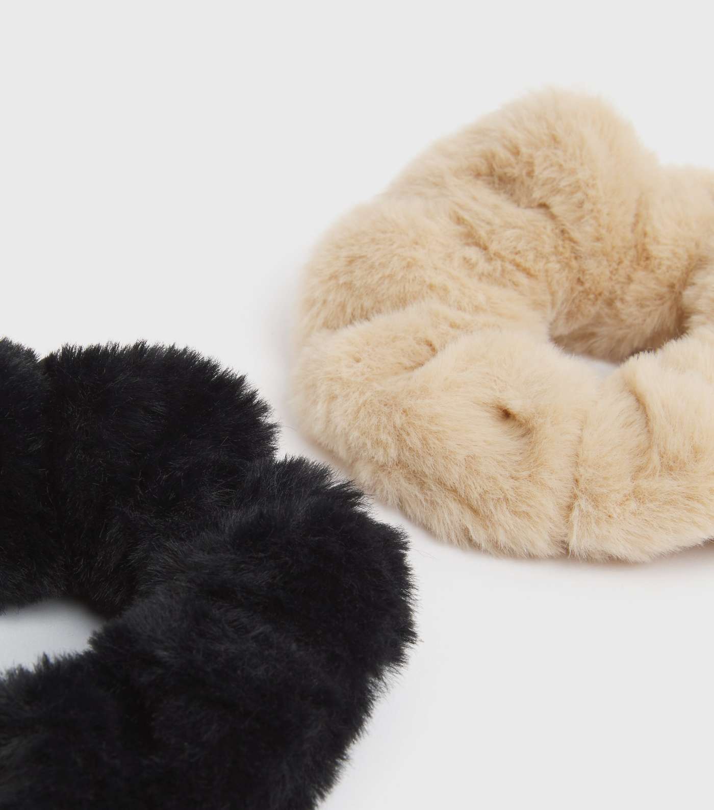 Girls 2 Pack Black and Cream Faux Fur Scrunchies Image 2