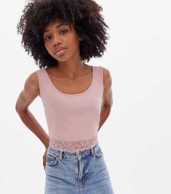 Girls Pale Pink Lace Trim Scoop Neck Vest