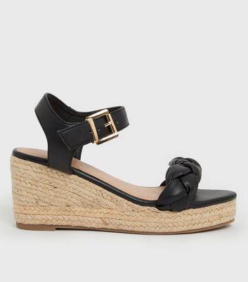 Black Plaited Espadrille Wedge Sandals New Look Vegan