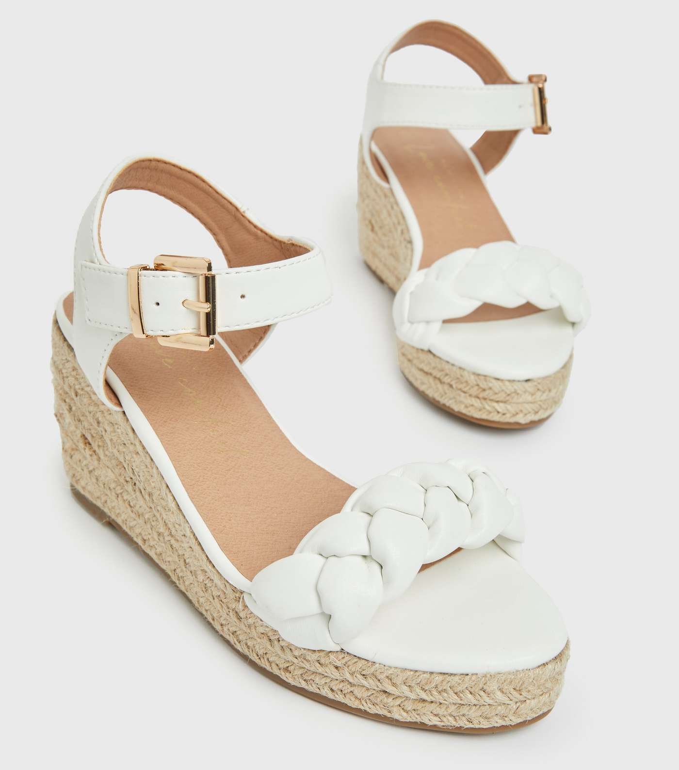 White Plaited Espadrille Wedge Sandals Image 3