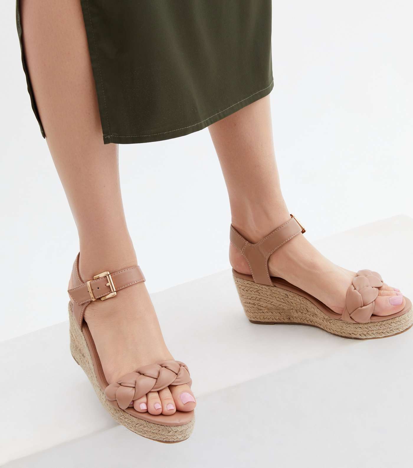 Light Brown Plaited Espadrille Wedge Sandals Image 2