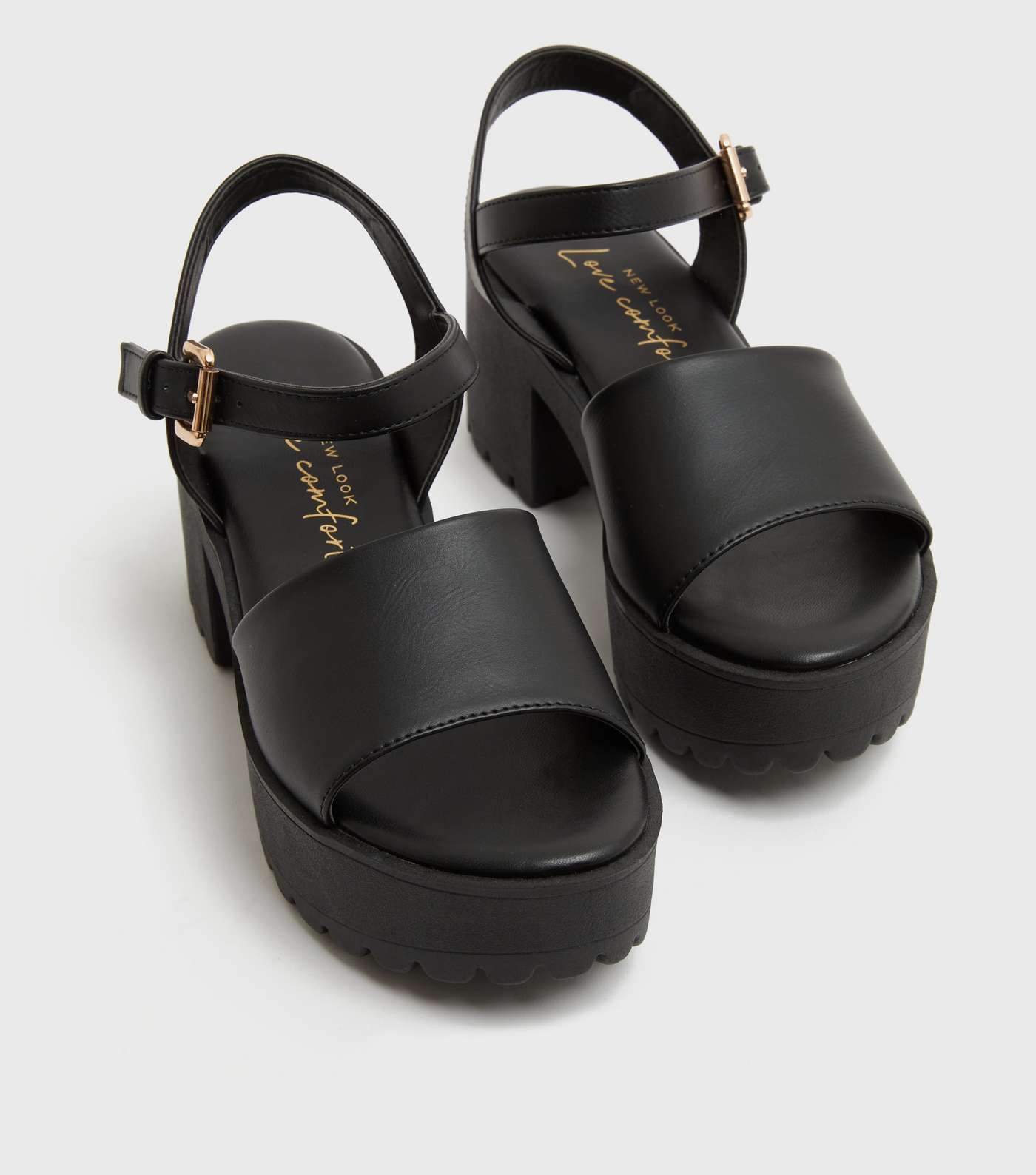 Black Block Heel Platform Sandals Image 3
