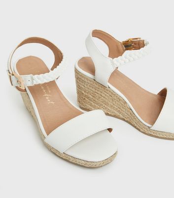 Damen Schuhe & Stiefel Wide Fit White 2 Part Espadrille Wedge Sandals