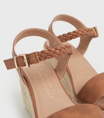 shop for Wide Fit Tan 2 Part Espadrille Wedge Sandals New Look Vegan at Shopo
