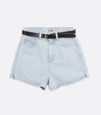 Girls Pale Blue Denim Belted Shorts 