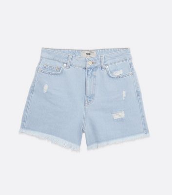 Girls Pale Blue Denim Ripped Frayed Hem 