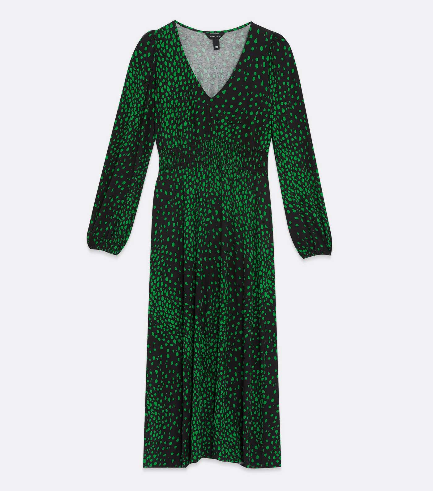 Green Animal Print Shirred V Neck Midi Dress Image 5