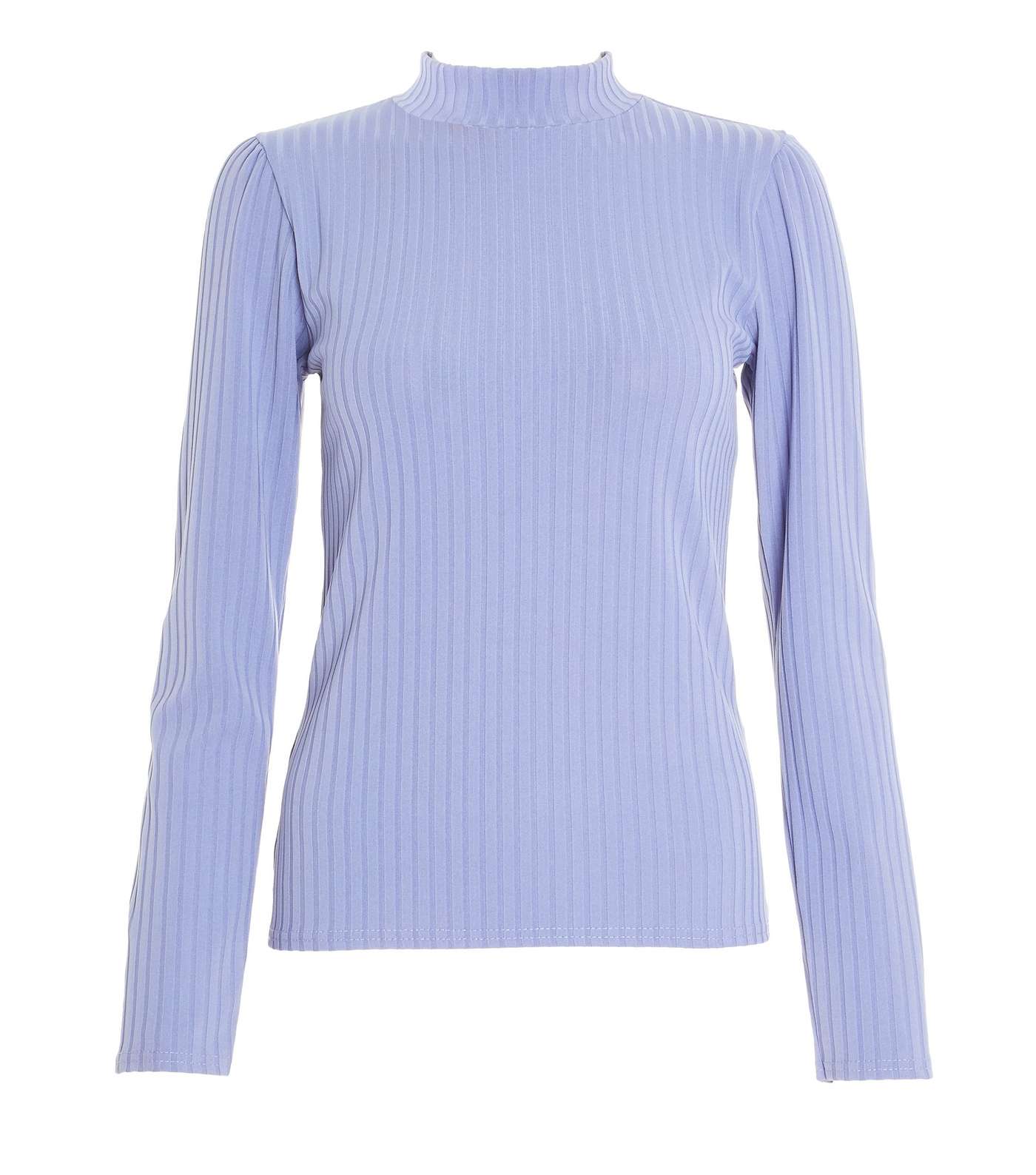 QUIZ Bright Blue Ribbed High Neck Top Image 4