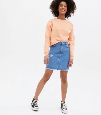 Girls Blue Denim Ripped Frayed Hem Mom 